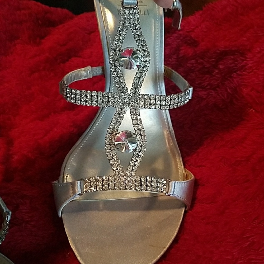 Silver  strap heel with crystals